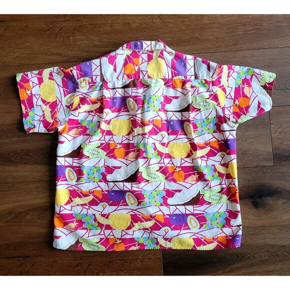 Vintage 80s Esprit Kids Food Fruit Print Button Short Sleeve Shirt Teens Sz L - Picture 2 of 14